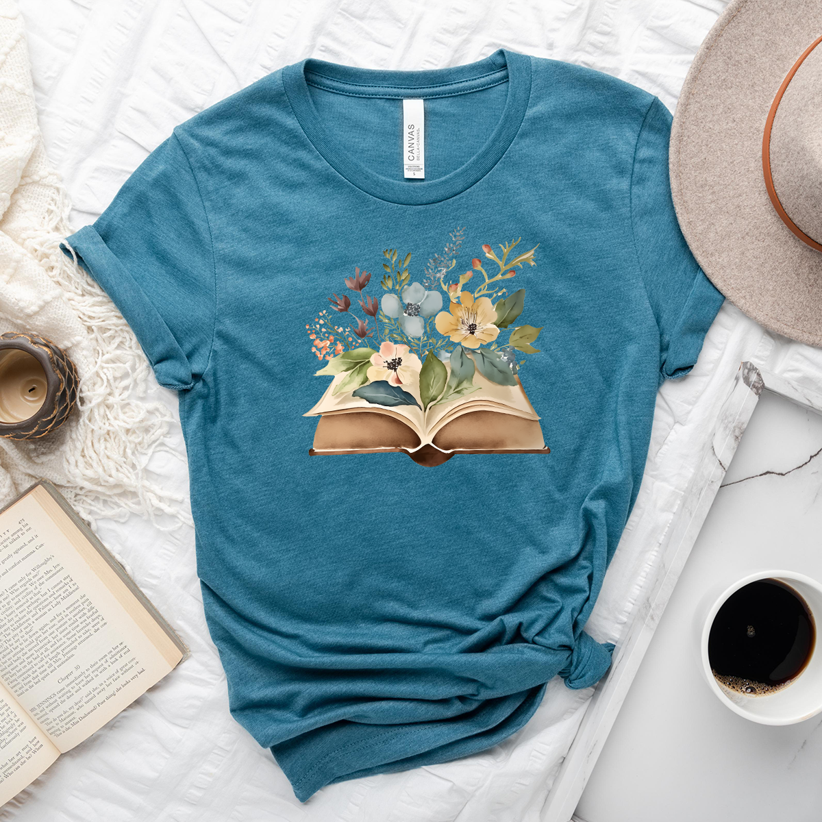 floral watercolor books unisex tee