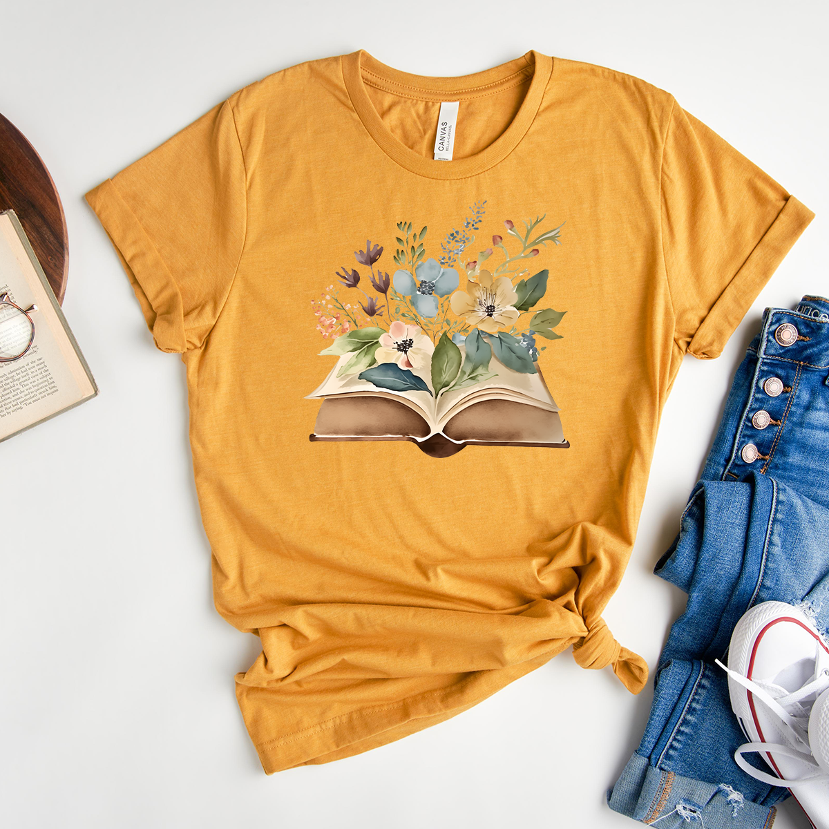 floral watercolor books unisex tee
