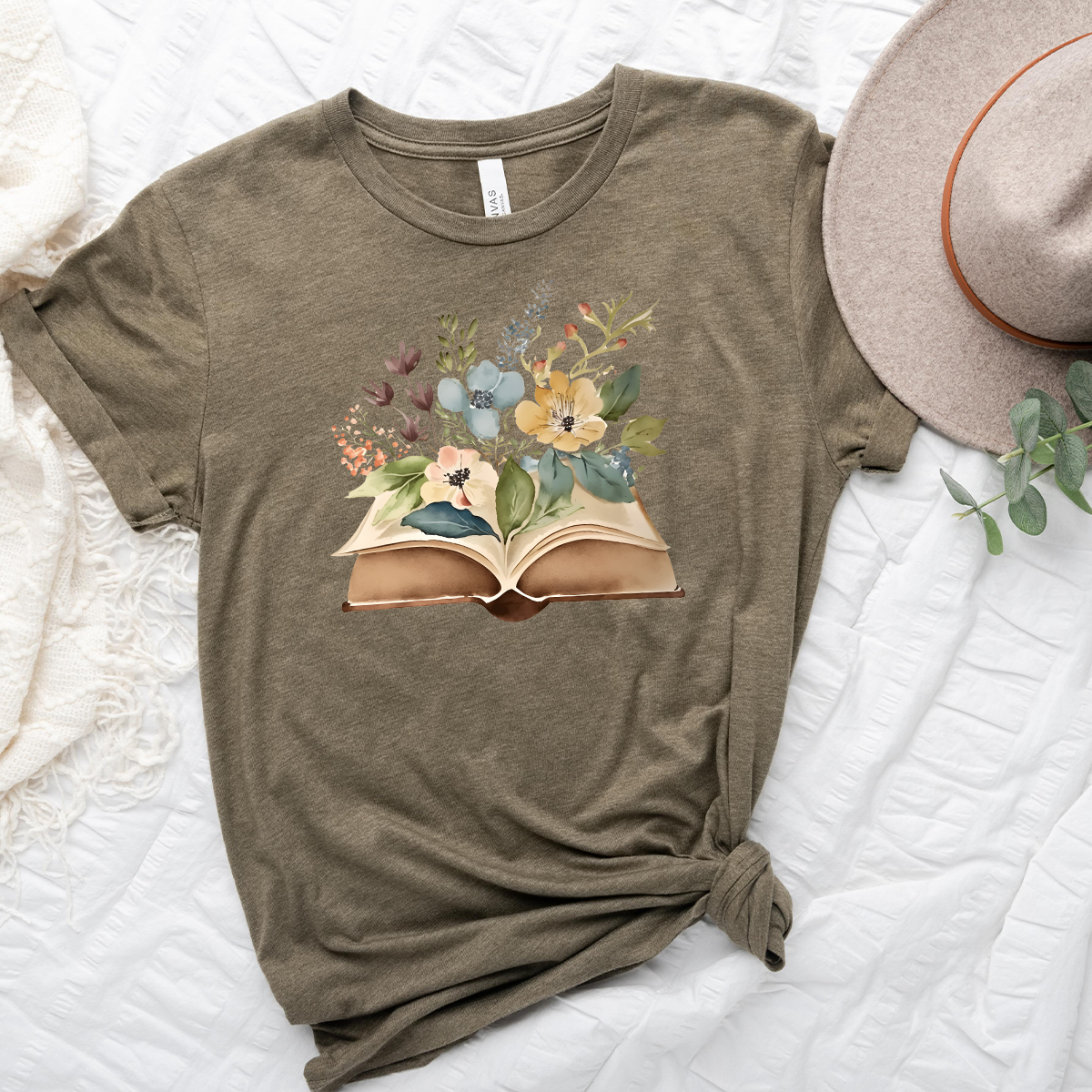 floral watercolor books unisex tee