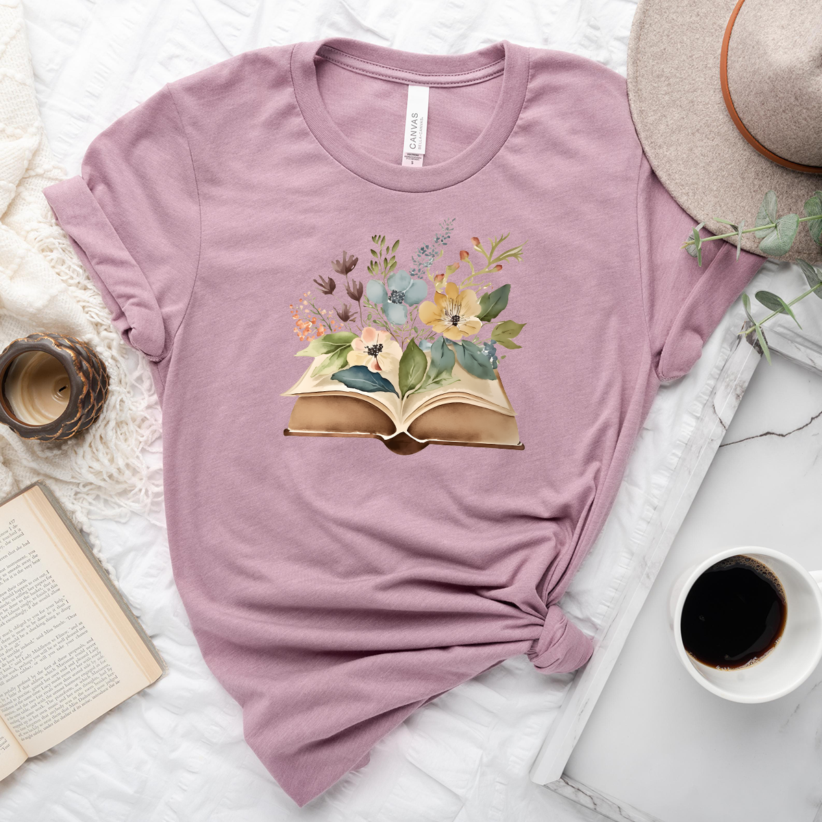 floral watercolor books unisex tee